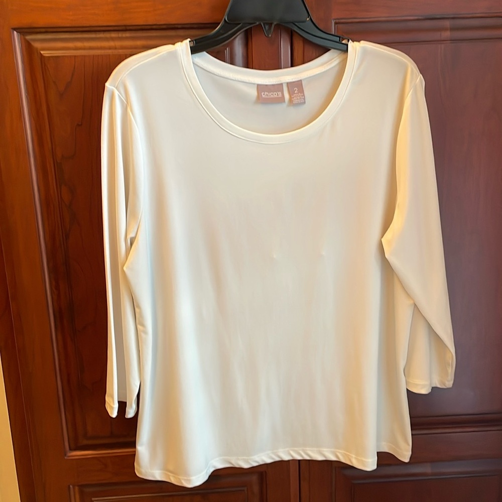 Chico’s Size 2 same as a 12/14 White Top, 3/4 Sleeves